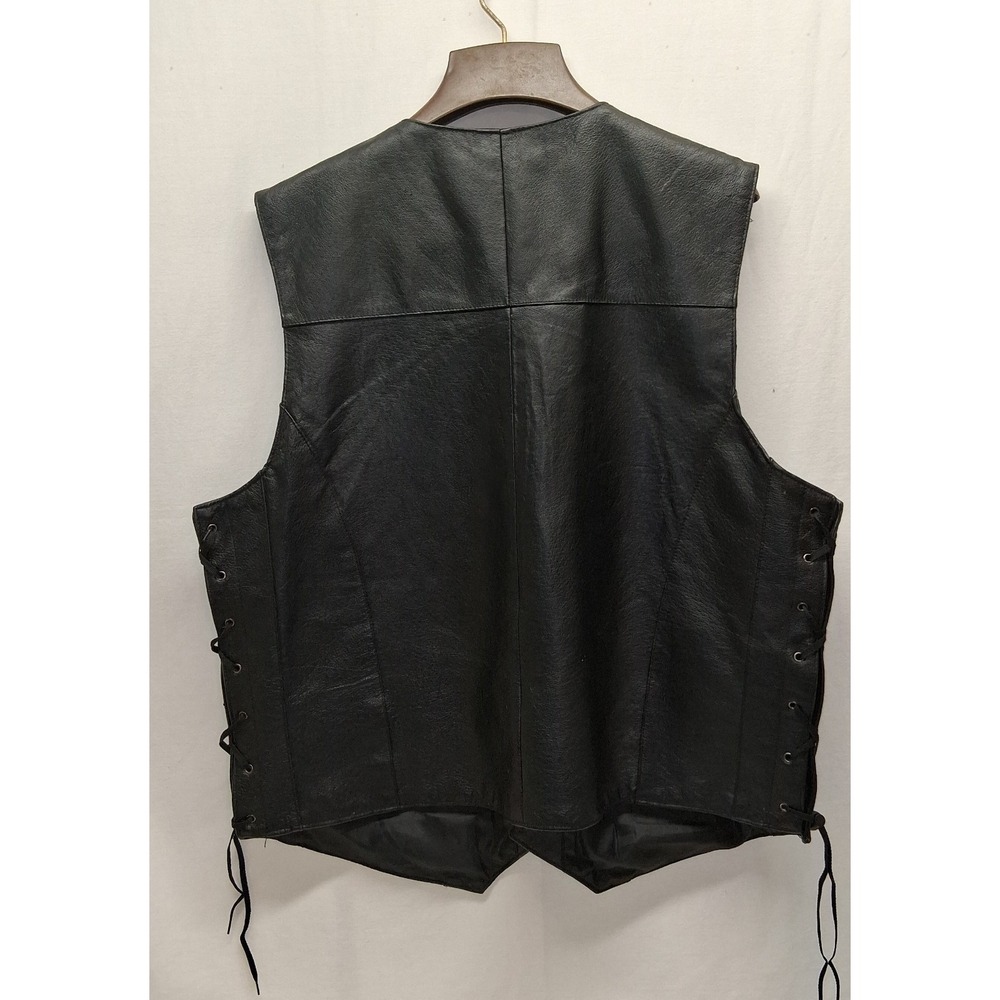 U.S.A Leather Style 201L‎ Men's Black Classic Leather Side-Lace Vest Size XL - Picture 2 of 6
